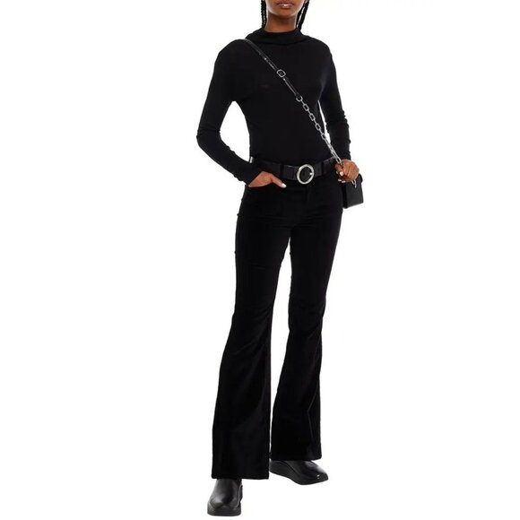 Maje Pramy Flare-Leg Velvet Pants in Black - Picture 2 of 7